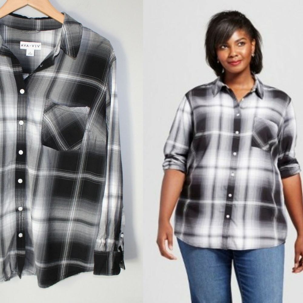Ava & Viv Button Down Shirt Plaid HW6356
